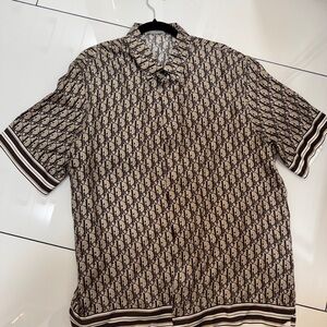 Dior Monogram Brown Oblique Short-Sleeved Silk Shirt